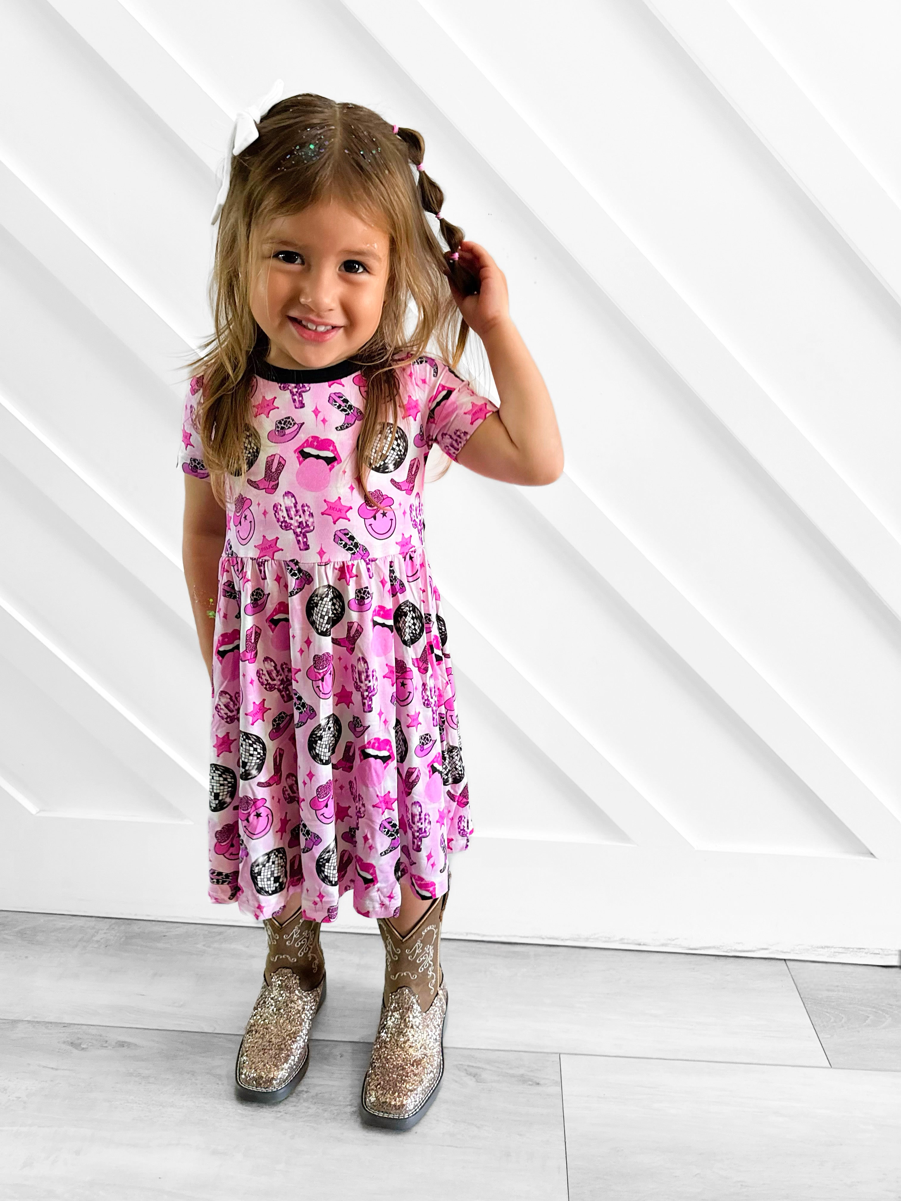 Bamboo Boot Scootin' 2.0 Short Sleeve Twirl Dress (read description) FINAL SALE