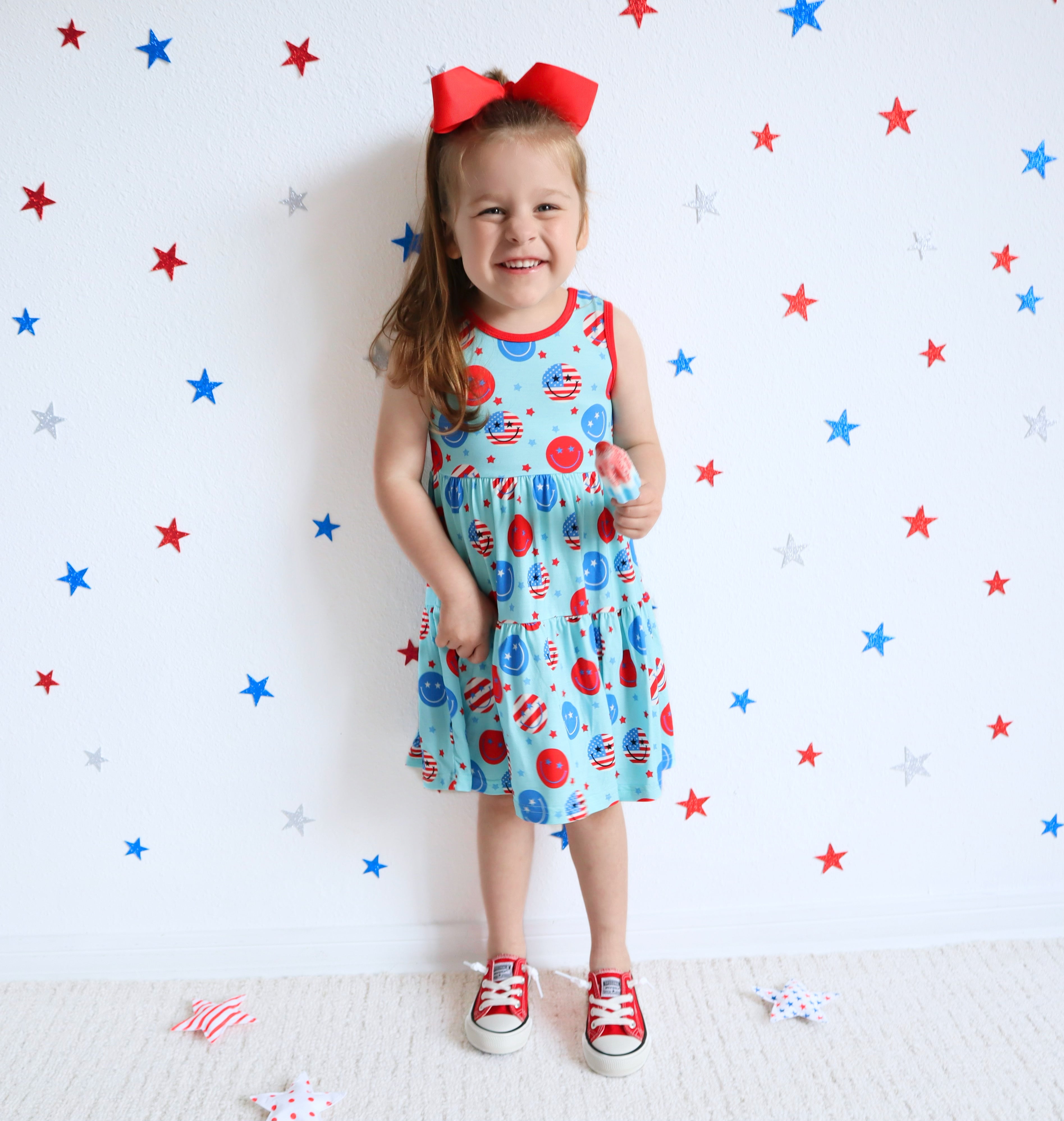 Bamboo Red, White & Smiley Tank Twirl Dress